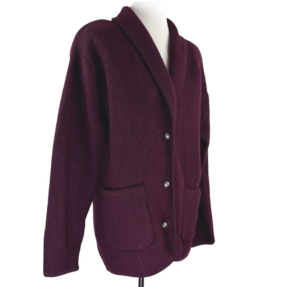 Vintage Norm Thompson 100% Wool‎ Button Cardigan Burgundy Red Pockets Women's M